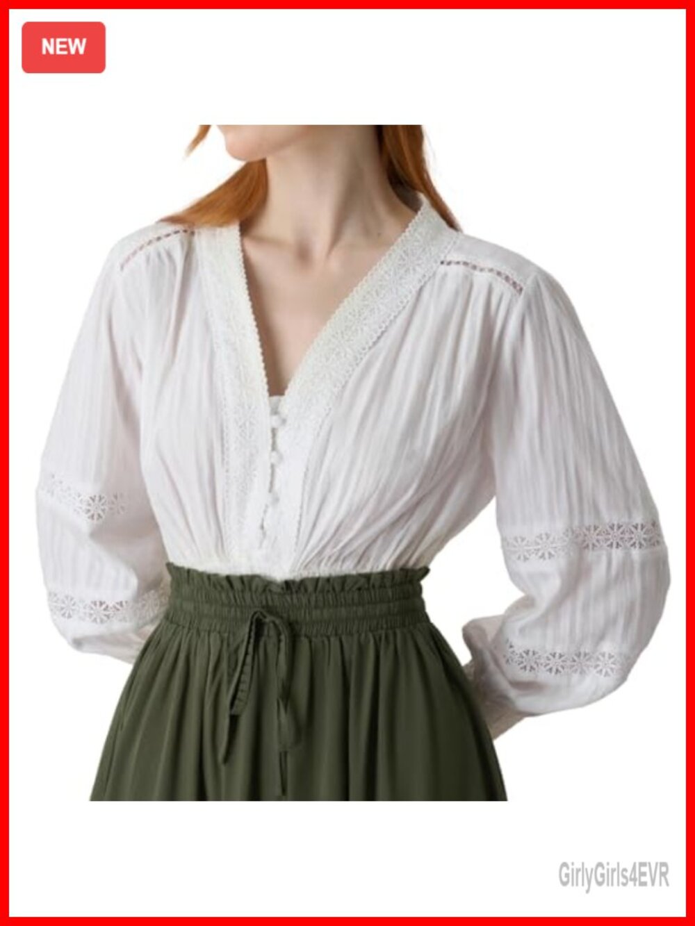 Women Renaissance Peasant Blouse Cotton V Neck Long Sleeve Ren Faire Top